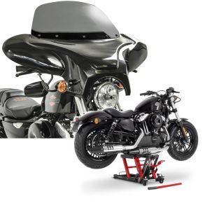 Sett: Batwing fairing egnet for choppere og spesialsykler rg Craftride med motorsykkelløft Midlift L opp til 680 kg rød