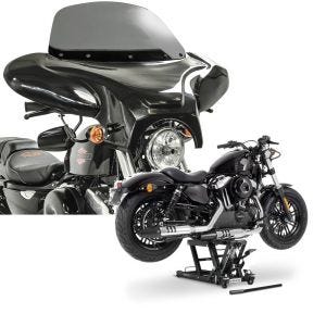 Sett: Batwing fairing egnet for choppere og spesialsykler rg Craftride med motorsykkelløft Midlift L opp til 680 kg sw
