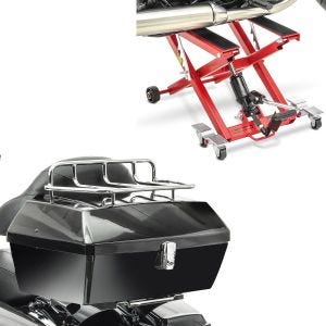 Sett: Toppkoffert med bagasjegrill Missouri 43Ltr egnet for chopper sw Craftride med lift Midlift XL opp til 500kg rød
