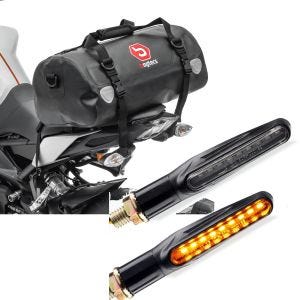Sett: Motorsykkel halebag Drybag XF30 vanntett volum 30l Bagtecs med kjørelysindikatorer KP6 LED-indikatorer ECE 2 stk.