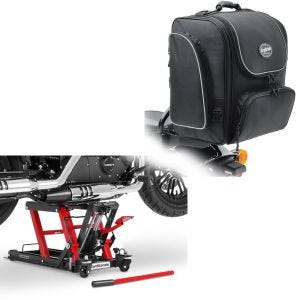 Sett: Lift Midlift L opp til 680 kg rød ConStands med motorsykkel sissy bar bag TM4 hale bag 39-49L svart