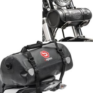 Sett: Motorsykkel hale bag Drybag XF30 wd volum 30l Bagtecs med verktøyrull Elgin 2,4L egnet for retro sykler sort