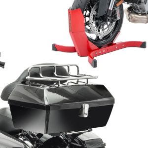 Sett: Toppkoffert med bagasjegrill Missouri 43Ltr egnet for chopper sw Craftride med motorsykkelvippe Easy-Plus opp til 21" rød