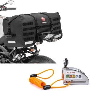 Sett: Motorsykkel halebag SX70 70Ltr wd sw Bagtecs med bremseskivelåsalarm 110dB krom