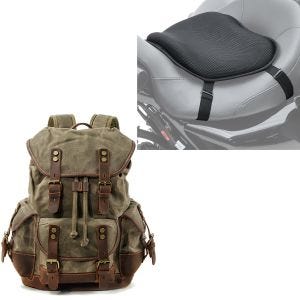 Sett: Motorsykkelryggsekk Canvas RG8 Vintage Motorsykkelveske 20Ltr Retro Grønn Craftride med Gel Setepute L univ