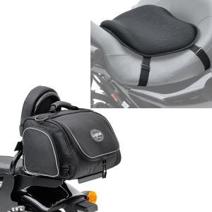 Sett: Motorsykkel halebag TM2 Sissybar bag 14 liter sw Craftride med motorsykkel gel setepute L komfortpute sw