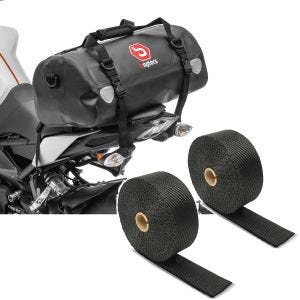 Sett: Motorsykkel halebag Drybag XF30 vanntett volum 30l Bagtecs med motorsykkel varmebeskyttelsestape eksostape sw 15m