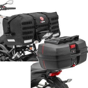 Sett: Motorsykkel halebag SX70 70Ltr vanntett sw Bagtecs med motorsykkel toppveske DK45 Universal 45 liter med bagasjegrill