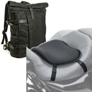 Sett: Motorsykkelryggsekk Canvas VR2 Vintage motorsykkelveske 20Ltr Retro sw Craftride med gel setepute L univ sw