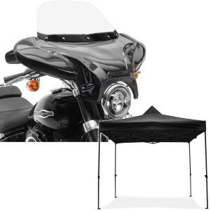 Sett: Batwing fairing egnet for choppere og spesialsykler Craftride med racertelt 3x3m sammenleggbart svart