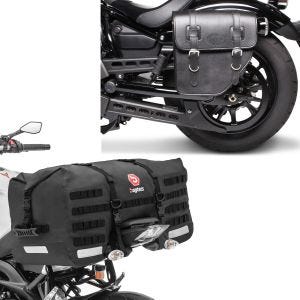 Sett: Motorsykkel halebag SX70 70Ltr wd sw Bagtecs med salveske venstre Texas 10Ltr sideveske egnet for Chopper sw