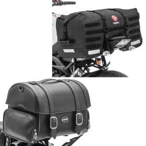 Sett: Motorsykkel hale bag FP Sissybar bag egnet for Cruiser og Retro 32 liter Craftride med tail bag SX70 70Ltr wd