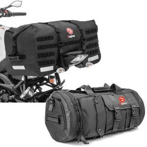 Sett: Motorsykkel hale bag SX70 70Ltr vanntett i svart Bagtecs med motorsykkel tail bag TB8 bagasjerull 35Ltr i svart