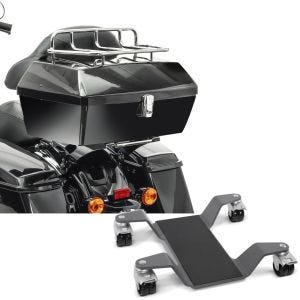 Sett: Toppkoffert med bagasjegrill Missouri 43Ltr egnet for Chopper sw Craftride med manøvreringshjelp Easy Mover II opptil 400 kg grå