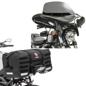 Sett: Batwing fairing egnet for choppers og custom sykler rg Craftride med motorsykkel hale bag SX70 70Ltr wd