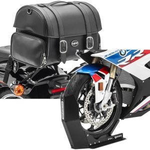 Sett: Motorsykkel halebag FP egnet for Cruiser og Retro 32L Craftride med transportstativ Easy-Fix opp til 21 tommer svart matt