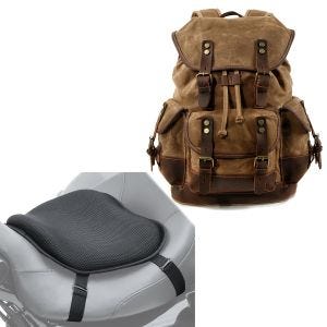 Sett: Motorsykkelryggsekk Canvas RG8 Vintage Motorsykkelveske 20L Retro Brun Craftride med Gel Setepute L univ