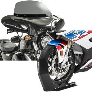 Sett: Batwing fairing egnet for choppere og spesialsykler rg Craftride med transportstativ Easy-Fix opp til 21 tommer svart matt