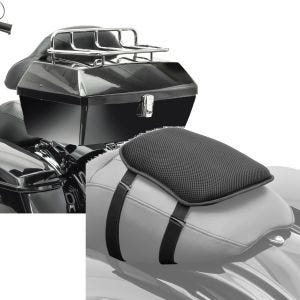 Sett: Motorsykkel toppkoffert med bagasjegrill Missouri 43Ltr egnet for Chopper låsbar sw Craftride med gel setepute S univ