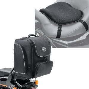 Sett: Motorsykkel sissy bar bag TM4 hale bag 39-49 liter sw Craftride med gel setepute L komfortpute sw