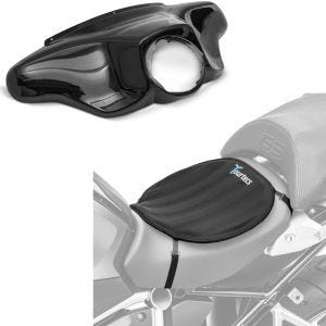 Sett: Batwing fairing egnet for Harley Davidson Touring 96-13 Craftride i svart + motorsykkel gel setepute Tourtecs neopren L gel pute setetrekk i svart
