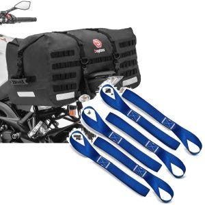Sett: Motorsykkel hale bag SX70 70Ltr vanntett i sw Bagtecs med surringsløkker egnet for spennstropper, megapakke med 6 blå