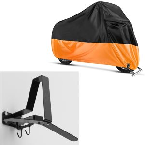 Sett: Motorsykkel garderobe WH2 veggfeste hjelmholder sw XGP med motorsykkelpresenning XXL deksel i sw-oransje