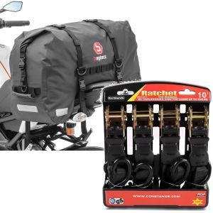 Sett: Motorsykkel halebag SX45 vanntett volum 45L rullelukking Bagtecs med stroppsett svart