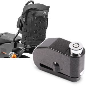 Sett: Sissybar bag egnet for chopper og cruiser hale bag DB4 Craftride med bremseskivelås alarm 120dB motorsykkel svart