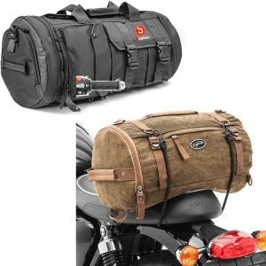Sett: Motorsykkel hale bag TB8 bagasje rull 35Ltr sw Bagtecs med hale bag Vintage 25L lerret ryggsekk bagasje rull brun
