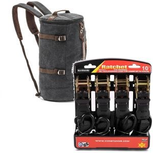 Sett: Motorsykkelryggsekk Canvas VG8 Tail Bag Vintage 35Ltr sw Craftride med stroppsett sw