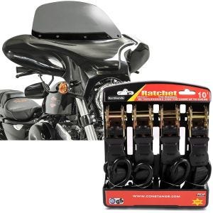 Sett: Batwing fairing egnet for choppere og spesialsykler med frontrute røykgrå Craftride med motorsykkel stroppsett sw