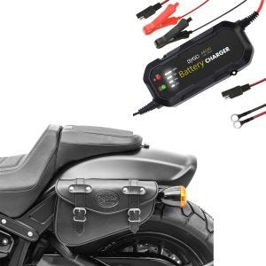 Sett: Motorsykkel salveske venstre Arizona 3Ltr egnet for Chopper sw Craftride med batterilader BC2 1500mA