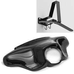 Sett: Batwing kåpe egnet for Harley Davidson Touring 96-13 Craftride i svart + motorsykkel garderobe XGP WH2 veggfeste hjelmholder svart