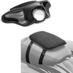 Sett: Batwing fairing egnet for Harley Davidson Touring 96-13 Craftride i svart + motorsykkel gel setepute Tourtecs S komfortpute universal i svart