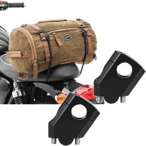 Sett: Motorsykkel halebag Vintage 25L brun Craftride med styrerør 40mm aluminium egnet for styre med Ø 22mm 7/8" svart