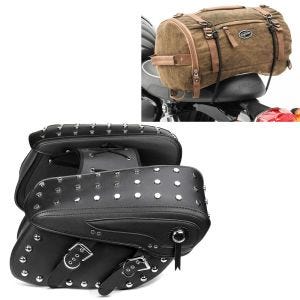 Sett: Sadelvesker egnet for Retro Bikes Retro VH6 sw Craftride med motorsykkel hale bag Vintage 25L brun