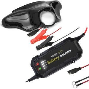 Sett: Batwing fairing egnet for Harley Davidson Touring 96-13 Craftride i svart + motorsykkel batterilader Lumitecs BC2 helautomatisk 1500mA