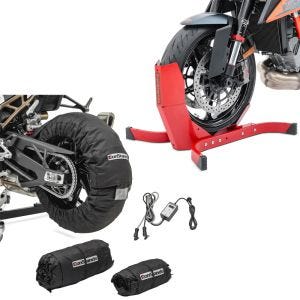 Sett: Motorsykkel dekkvarmer sett Snaefell 30-99°C Digital sw ConStands med motorsykkel rocker Easy-Plus opptil 21 tommer rød