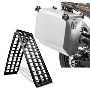 Sett: Aluminium adkomstrampe V sw, opptil 680 kg, sammenleggbar, egnet for ConStands motorsykkel med aluminiumskoffert Atlas 36Ltr aluminium sidekasse