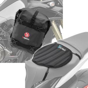 Sett: Motorsykkel crash bar bag egnet for crash bar K4 wd 10L Bagtecs med gel setepute neopren M gel pute setepute sw.