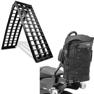 Sett: Aluminium adkomstrampe V sw, opptil 680 kg, sammenleggbar, egnet for motorsykkel ConStands med sissy bar bag egnet for Chopper og Cruiser DB4