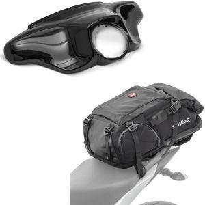 Sett: Batwing fairing egnet for Harley Davidson Touring 96-13 Craftride i svart + motorsykkelryggsekk Bagtecs HX5 halebag vanntett 45L med hjelmholder