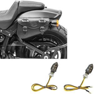 Sett: Motorsykkel salveske venstre Arizona 3Ltr sideveske egnet for Chopper sw Craftride med LED-indikatorer KP8 ECE par tonet