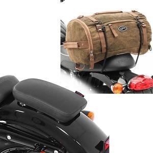 Sett: Motorsykkel hale bag Vintage 25L brun Craftride med pillion sugekopp setepute egnet for Custom Bikes Glider X sw