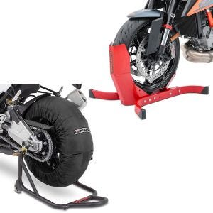 Sett: Motorsykkel dekkvarmer sett Laguna Seca 60-80°C 17 tommer sw ConStands med motorsykkel rocker Easy-Plus opptil 21 tommer rød