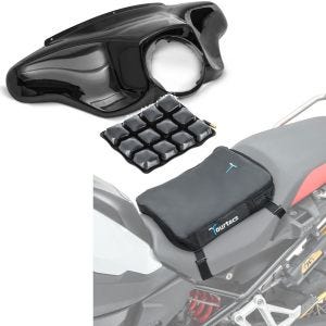 Sett: Batwing fairing egnet for Harley Davidson Touring 96-13 Craftride i svart + motorsykkel luftpute Tourtecs Air Deluxe S komfortsetepute i svart
