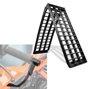 Sett: Adkomstrampe i aluminium V sw, opptil 680 kg, sammenleggbar, egnet for motorsykler, scootere, quads, ATV ConStands med spakbeskytter X1 sw