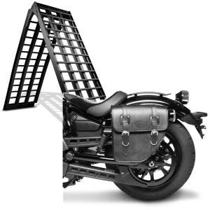 Sett: Aluminium adkomstrampe V sw, opp til 680 kg, sammenleggbar, egnet for motorsykkel ConStands med setebag venstre Texas 10Ltr egnet for Chopper sw