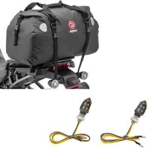 Sett: Motorsykkel hale bag dry bag XF60 vanntett volum 60l Bagtecs med LED indikatorer KP8 ECE par tonet